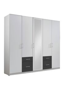 Mid.you Dreht&uuml;renschrank , Graphitfarben, Weiss , Kunststoff , 3 F&auml;cher , 4 Schublade(n) Schubladen , 225x210x58 cm , In verschiedenen Gr&ouml;ssen erh&auml;ltlich, in verschiedenen Holzdekoren erh&auml;ltlich , Schlafzimmer, Komplette Schlafzimmer und Serien, Schlafzimmerserien