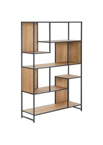 Mid.you Regal , Naturfarben, Schwarz , Holz, Holzwerkstoff , Tanne,Tanne , furniert,furniert , 6 F&auml;cher , 110x160x35 cm , Wohnzimmer, Regale, B&uuml;cherregale