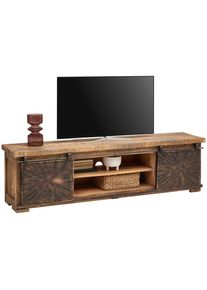 Landscape Lowboard , Naturfarben, Schwarz, Kupferfarben , Metall , Mangoholz , massiv , 2 F&auml;cher , 4 Schublade(n) Schubladen , 180x50x40 cm , Typenauswahl, Beim&ouml;bel erh&auml;ltlich, stehend , Wohnzimmer, TV M&ouml;bel, Lowboards, Lowboards stehend