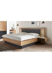 Rauch M&ouml;bel Bettanlage , Grau, Eiche Artisan , Textil, Holzwerkstoff , 180x200 cm , Blauer Engel, Goldenes M, Made in Germany , Beleuchtung, Lattenrosth&ouml;he individuell einstellbar, In verschiedenen Gr&ouml;ssen erh&auml;ltlich,h&auml;ngend , Schlafzimmer, Betten, Einzel- & Doppelbetten