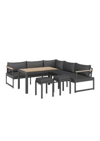Ambia Garden Loungegarnitur , Akaziefarben, Dunkelgrau , Textil , 17-teilig , Akazie , Hartholz , F&uuml;llung: Faserb&auml;llchen, Vlies,Baumwollf&uuml;llung, Vlies, Komfortschaum , Eckteil, L-Form, einzeln stellbar , 228x228 cm , Gartenm&ouml;bel, Loungem&ouml;bel, Lounge-Serien