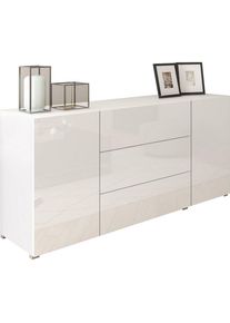 P & B Sideboard , Weiss, Weiss Hochglanz , Holzwerkstoff , 4 F&auml;cher , 3 Schublade(n) Schubladen , 150x68x38.5 cm , FSC , stehend, spiegelbildliche Montage m&ouml;glich , Kleinm&ouml;bel, Kommoden, Sideboards