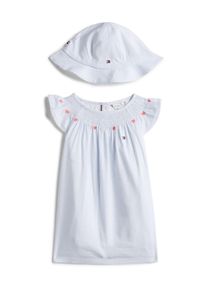 Tommy Hilfiger Set: Kleid und Hut M&auml;dchen Gr&ouml;&szlig;e 86 hellblau / koralle / wei&szlig;