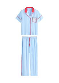 Cath Kidston Pyjama Damen Gr&ouml;&szlig;e XXXL hellblau / karminrot / wei&szlig; Winterkleid