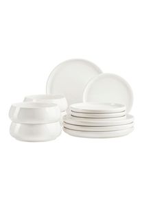 M&auml;ser M&auml;ser Tafelservice , Weiss , Keramik , 12-teilig , Gr&uuml;ner Punkt , Geschirr, Geschirr-Sets, Tafelservice