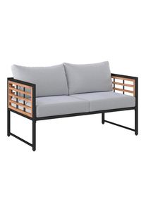 Ambia Garden Loungesofa , Naturfarben, Schwarz , Holz, Metall, Textil , Akazie , vollmassiv , 125x67.5x63.5 cm , Gartenm&ouml;bel, Loungem&ouml;bel, Gartensofas