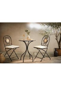 Ambia Garden Balkonset , Mehrfarbig, Schwarz, Weiss , Metall, Textil, Stein , 3-teilig , F&uuml;llung: Schaumstoff , Rundrohr, Flachrohr , 60x42x70 cm , Stuhl klappbar , Gartenm&ouml;bel, Gartengarnituren, Gartenm&ouml;bel-Sets