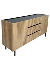 Xora Sideboard , Schwarz, Eichefarben , Metall, Holzwerkstoff , 2 F&auml;cher , 3 Schublade(n) Schubladen , 150x75x40 cm , Typenauswahl, Beim&ouml;bel erh&auml;ltlich, stehend , Kleinm&ouml;bel, Kommoden, Sideboards