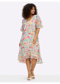 sheego Witt Damen Chiffonkleid mit Volant am Saum, ecru-lila-gemustert, Gr&ouml;&szlig;e 44, 100% Polyester