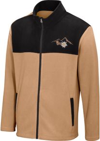 Herren Fleecejacke mit Edelweiss-Stickerei schwarz-camel