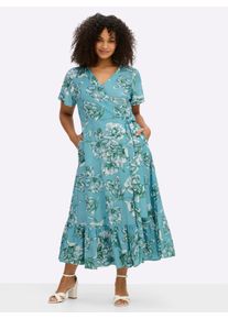 sheego by Joe Browns Witt Damen Wickelkleid mit Volant am Saum, aquamarin-smaragd-gemustert, Gr&ouml;&szlig;e 58, 100% Viskose