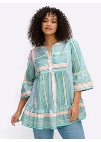 sheego by Joe Browns Witt Damen Tunika im Streifen-Mix, mit Volants, kalkmint-hummer-gemustert, Gr&ouml;&szlig;e 50, 100% Baumwolle