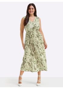 sheego Witt Damen Blumenkleid mit plissiertem Rock, champagner-pistazie-gemustert, Gr&ouml;&szlig;e 52, 92% Polyester, 8% Elasthan