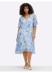 sheego Witt Damen Chiffonkleid mit Volant am Saum, royalblau-wei&szlig;-gemustert, Gr&ouml;&szlig;e 44, 100% Polyester