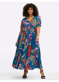 sheego Witt Damen Sommerkleid mit tropischem Print, royalblau-erdbeere-gemustert, Gr&ouml;&szlig;e 44, 100% Viskose