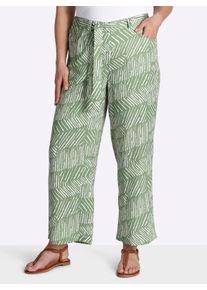 sheego Witt Damen 7/8-Hose mit Alloverprint und Bindeg&uuml;rtel, eucalyptus-ecru-bedruckt, Gr&ouml;&szlig;e 54, 100% Viskose