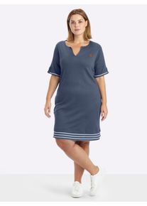 sheego Witt Damen Shirtkleid mit Kontrast-Ringelstoff, rauchblau, Gr&ouml;&szlig;e 58, 50% Baumwolle, 50% Modal