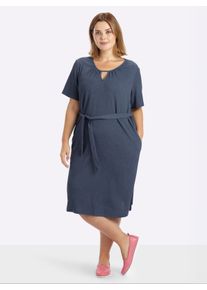 sheego Witt Damen Stretchkleid mit Bindeg&uuml;rtel, rauchblau, Gr&ouml;&szlig;e 42, 98% Polyester, 2% Elasthan