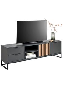 Voleo Lowboard , Graphitfarben, Eiche Artisan , Metall , 1 F&auml;cher , 2 Schublade(n) Schubladen , 177.1x52.6x40 cm , FSC MIX , Beim&ouml;bel erh&auml;ltlich, stehend , Wohnzimmer, TV M&ouml;bel, Lowboards, Lowboards stehend