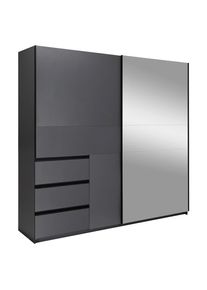 P & B Schiebet&uuml;renschrank , Graphitfarben , Metall , 2 F&auml;cher , 3 Schublade(n) Schubladen , 215x210x61.5 cm , In verschiedenen Gr&ouml;ssen erh&auml;ltlich, Schrankfront mit Spiegel , Schlafzimmer, Kleiderschr&auml;nke, Schwebet&uuml;renschr&auml;nke