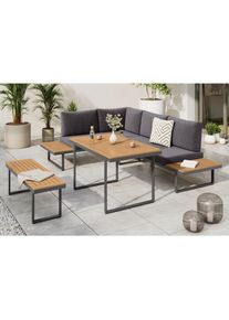 Ambia Garden Loungegarnitur , Naturfarben, Dunkelgrau , Metall, Kunststoff, Textil , 4-teilig , F&uuml;llung: Schaumstoff,Polyester , seitenverkehrt montierbar , 250x180 cm , gastro- und objekttauglich, UV-best&auml;ndig, wetterbest&auml;ndig , Gartenm&ouml;bel, Loungem&ouml;bel, Gartenlounge-Sets