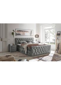 Mid.you Boxspringbett , Grau , Textil , H2 , 7-Zonen , 180x200 cm , Bettkasten, gepolstertes Kopfteil, Federkernmatratze, Topper durchgehend , Schlafzimmer, Betten, Doppelbetten
