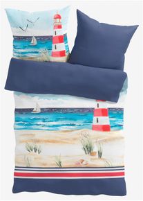 Wendbare Linon-Bettw&auml;sche in blau, 135x200 cm, 100% Baumwolle, bonprix