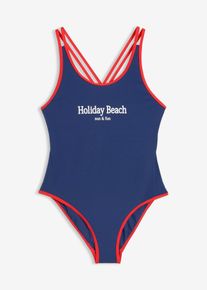 Maillot 1 pi&egrave;ce en bleu pour filles, Taille 140/146, Couleur/Motif: bleu nuit/fraise, bonprix