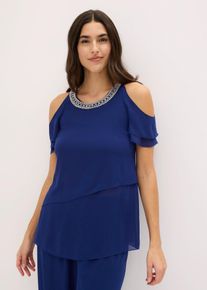 Bluse aus feinem Chiffon mit Stein-Applikation in blau, Gr&ouml;sse 38, bonprix