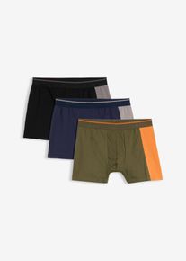 Lot de 3 boxers midi coton en noir pour homme, Taille 8 (XXL), 95% coton, Couleur/Motif: noir+bleu fonc&eacute;+olive fonc&eacute;, bonprix