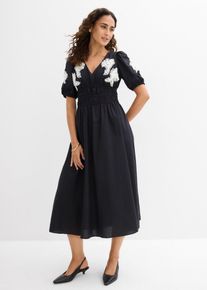 Midikleid mit Stickerei in schwarz, Gr&ouml;sse 36, 97% Baumwolle, bonprix