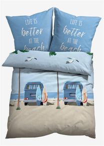 Baumwollmix-Bettw&auml;sche in blau, 135x200 cm, bonprix