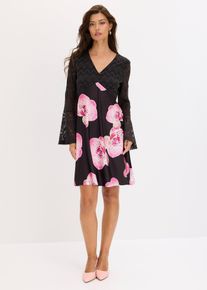 Jerseykleid mit Spitze in schwarz, Gr&ouml;sse 40/42 (M), bonprix