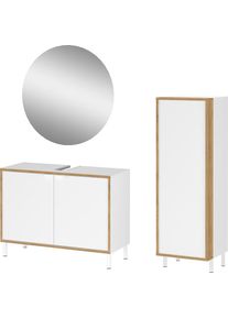 Germania, Germania Badm&ouml;bel-Set &raquo;GW-Topeka&laquo; 3 Stk. tlg., wei&szlig;, navarra, eiche, nachbildung, Holzwerkstoff, B/H/T: 134 cm cm x 200 cm cm x 35 cm cm