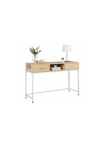Relaxdays, Relaxdays Konsolentisch &raquo;80 x 120 x 40 cm&laquo; Schmaler Flurtisch mit Schubladen und offenem Fach, hellbraun, wei&szlig;, Faserplatte (60%), Eisen (