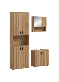 Welltime, Welltime Badm&ouml;bel-Set &raquo;MANI, 3-tlg. Badkombination, Paneeloptik&laquo; Set, Set, best. aus: 1Hochschrank,1Waschbeckenunterschrank,1Spiegelschrank,