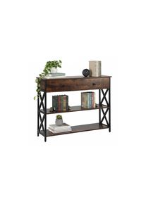 Relaxdays, Relaxdays Konsolentisch &raquo;80 x 100 x 30 cm&laquo; Schmale Flurkonsole mit Schublade und 3 Ablagen, braun, schwarz, Faserplatte (70%), Eisen (30%),
