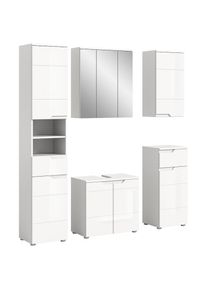 Welltime, Welltime Badm&ouml;bel-Set &raquo;CAPRI, 5-teilig, mit eingefasster Griffmulde, bestehend aus:&laquo;, wei&szlig;, wei&szlig; hochglanz, B/H/T: 169 cm cm x 193 cm cm x 