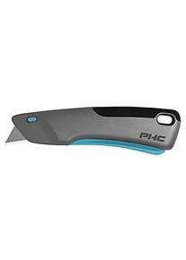 PHC Sicherheitsmesser Victa&trade;, Auto-Klingenr&uuml;ckzug, rutschfester Griff, Klinge wechselbar, Umh&auml;nge&ouml;se, Metall, blau-silber