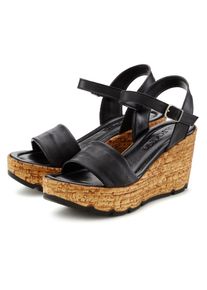 Lascana, Unisex, Lascana Sandalette &raquo;Sommerschuh&laquo; Sandale, Sommerschuh, offener Schuh aus Leder mit Keilabsatz, schwarz, 41, Aus hochwertigem Leder 