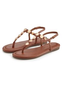 Vivance, Unisex, Sandale &raquo;Sommerschuh, offener Schuh, Sandalette,&laquo; mit goldfarbenen Schmuckelementen VEGAN, camelfarben, 36, Goldfarbene 