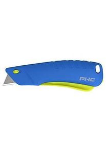 PHC Sicherheitsmesser Rebel&trade;, f&uuml;r Links-/Rechtsh&auml;nder, Auto-Klingenr&uuml;ckzug, Umh&auml;nge&ouml;se, Klinge wechselbar, Kunststoff, blau-gelb