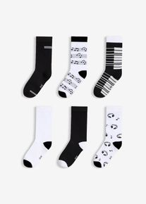 Lot de 6 paires de chaussettes en noir, Taille 39-42, Couleur/Motif: noir/blanc motif, bonprix