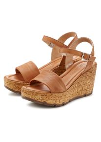 Lascana, Unisex, Lascana Sandalette &raquo;Sommerschuh&laquo; Sandale, Sommerschuh, offener Schuh aus Leder mit Keilabsatz, camelfarben, 38, Aus hochwertigem 