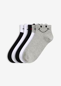 Lot de 5 paires de chaussettes courtes en blanc, Taille 43-46, Couleur/Motif: blanc + gris clair chin&eacute; + noir, bonprix