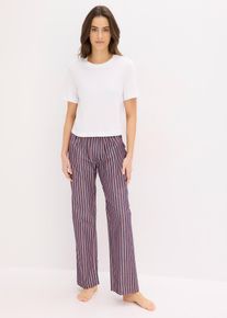 Pyjama avec pantalon tiss&eacute; en blanc, Taille 48/50 (XL), 100% coton, Couleur/Motif: blanc/bleu marine ray&eacute;, bonprix