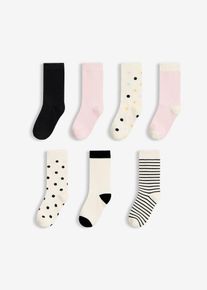 Lot de 7 paires de chaussettes coton en blanc, Taille 35-38, Couleur/Motif: beige + noir + rose clair, bonprix