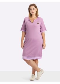 sheego Witt Damen Shirtkleid mit Kontrast-Ringelstoff, orchidee, Gr&ouml;&szlig;e 56, 50% Baumwolle, 50% Modal