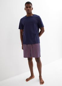 Pyjashort 100% coton avec short tiss&eacute; en bleu pour homme, Taille 60/62 (XXL), 100% coton, Couleur/Motif: bleu marine/rouge fonc&eacute; ray&eacute;, bonprix