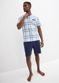 Pyjashort 100% coton en bleu pour homme, Taille 52/54 (L), 100% coton, Couleur/Motif: bleu fonc&eacute;/bleu carreaux, bonprix